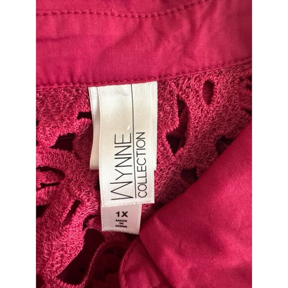 Wynne Collection Womens Eyelet  Blouse size 1X plus Pink Lace Collared Shirt - Picture 5 of 6